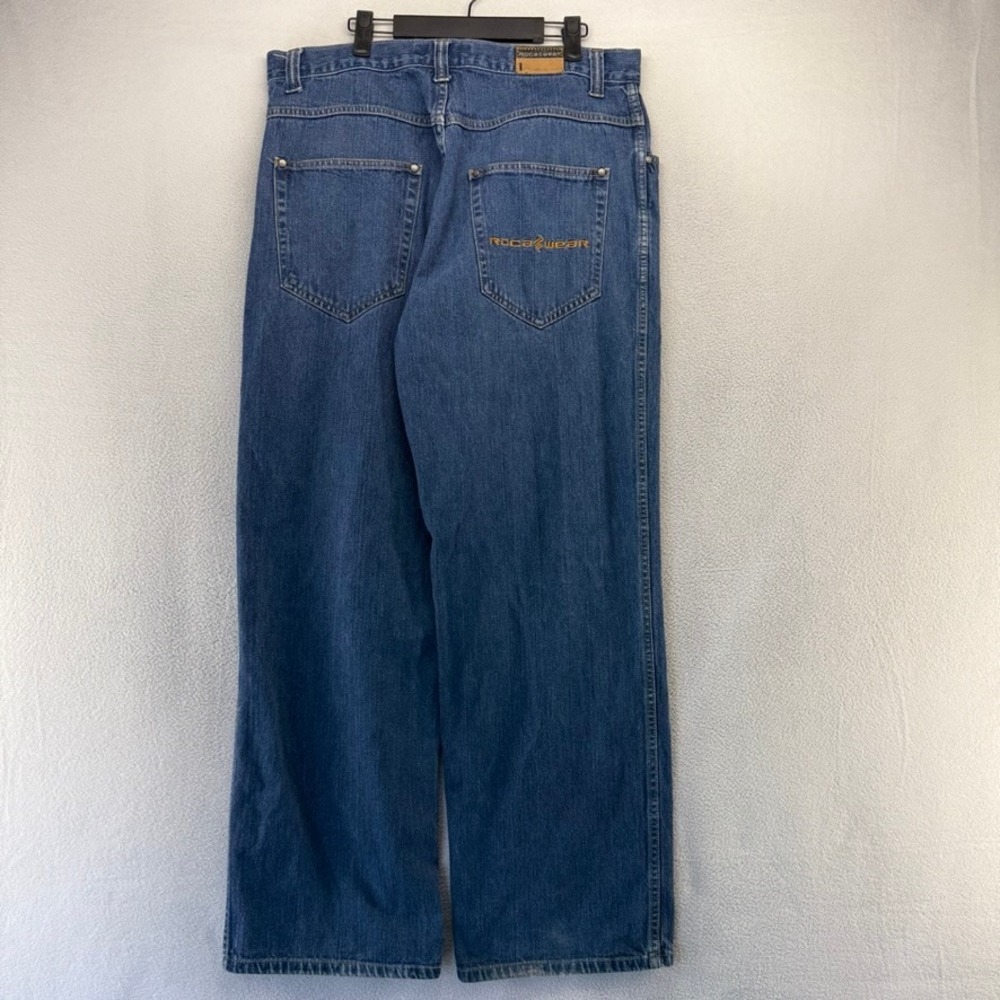 Vintage Rocawear Jeans Mens 38x34 Fits 36x32 Blue Baggy Wide Hip Hop Y2K Denim